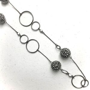 Pave Rhinestone Bead Circle Link Rope Necklace Gunmetal Gray Serpentine Chain